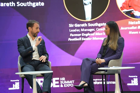 Panel discussion at HRSE Dubai (HR Summit & Expo) 2025 with Gareth Southgate sharing insights on leadership and strategy in UAE.