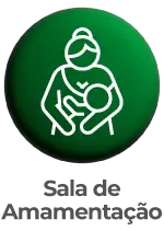 Ícone verde de Sala de Amamentação da Hospitalar 2026, representado por uma ilustração estilizada de uma mulher amamentando dentro de um círculo verde.