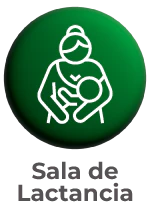 Ícono verde de Sala de Lactancia de Hospitalar 2026, representado por una ilustración estilizada de una mujer amamantando dentro de un círculo verde.