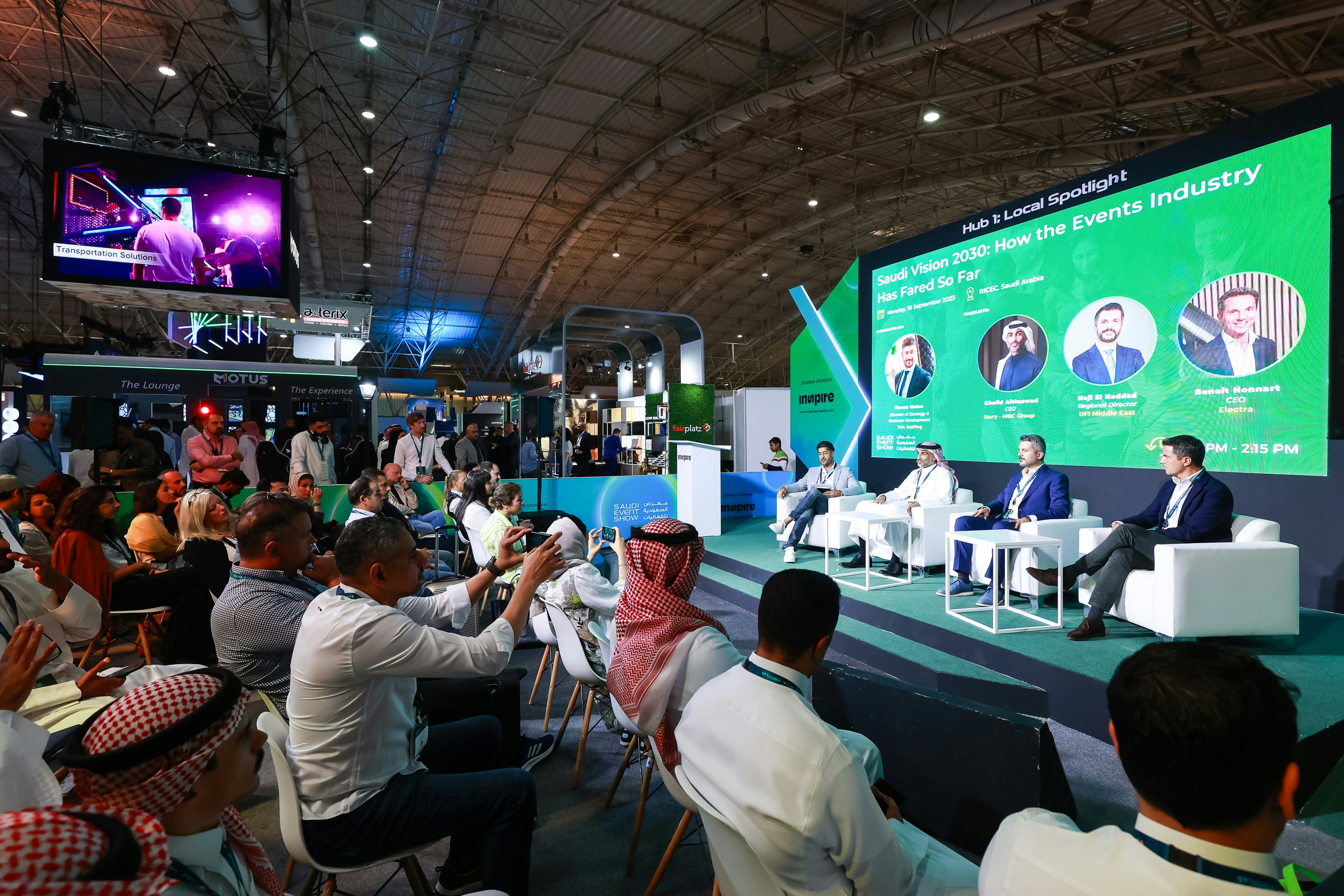 Live seminar session taking place on the SES 2025 show floor, featuring expert speakers sharing insights with an audience in Riyadh.
