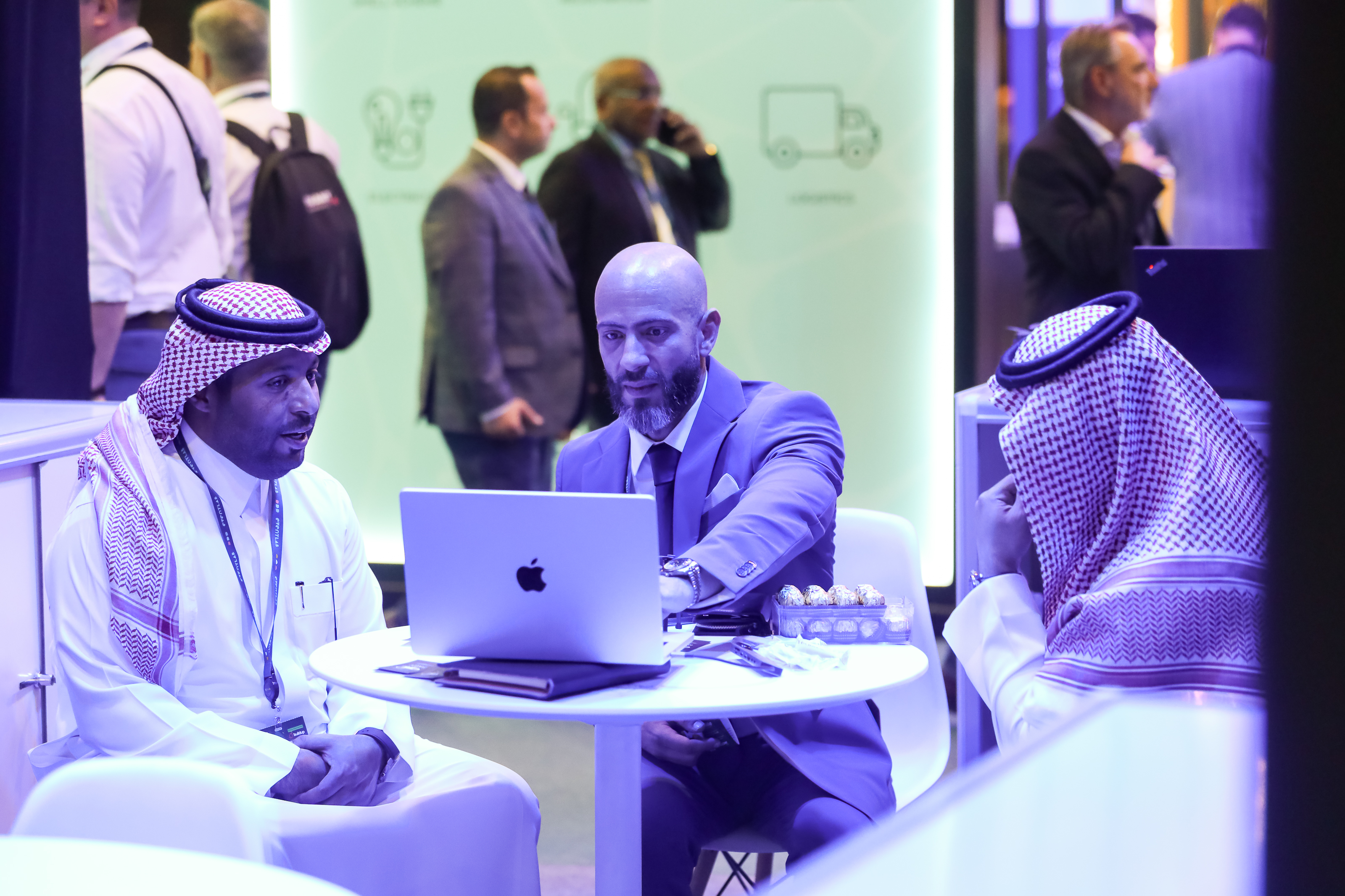 Brand representatives networking with potential clients inside the exhibition area of Saudi Event Show 2025.