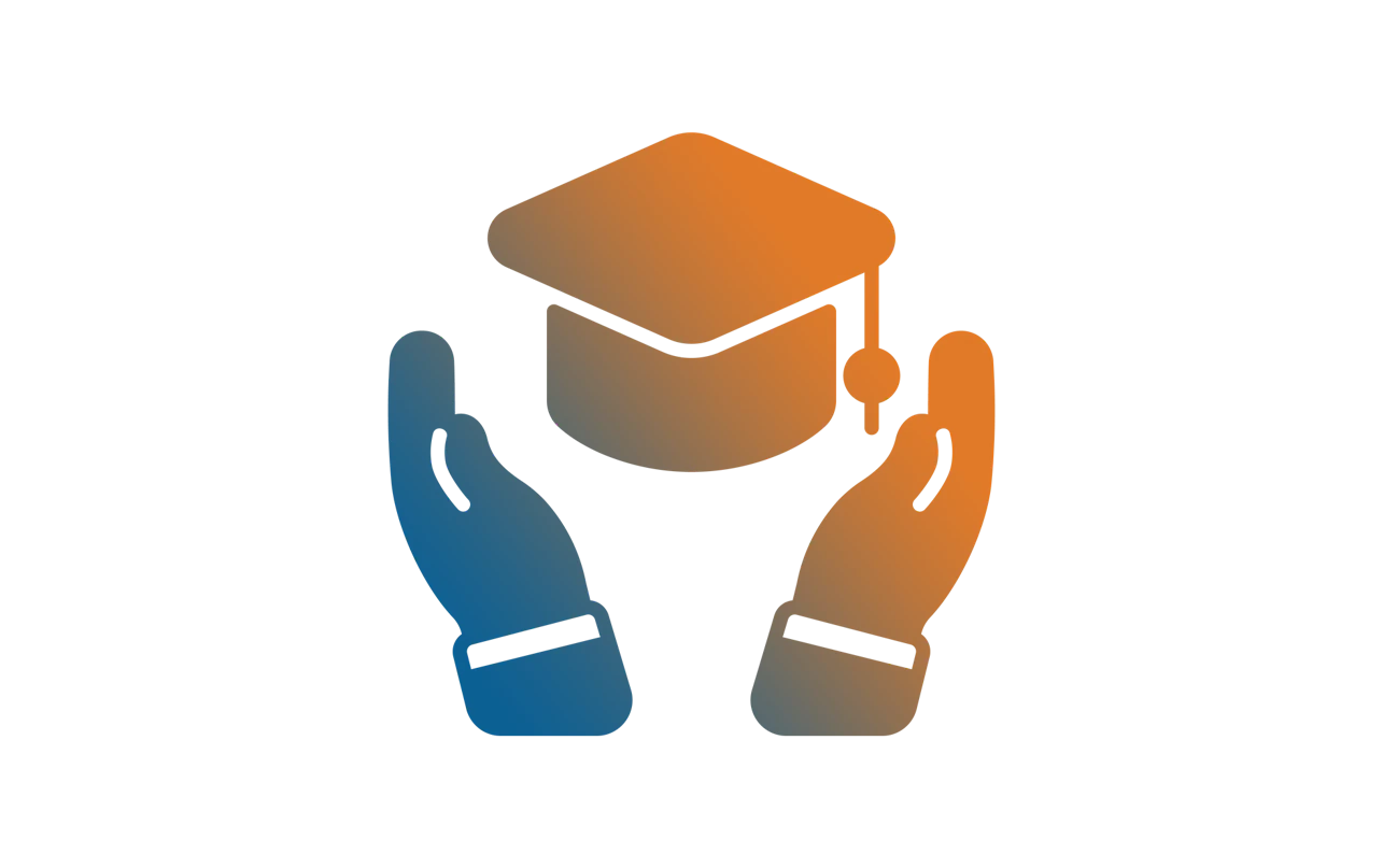 Icon of two hands holding a graduation cap, representing scholarships, financial aid, and study abroad funding opportunities at Najah Abu Dhabi.