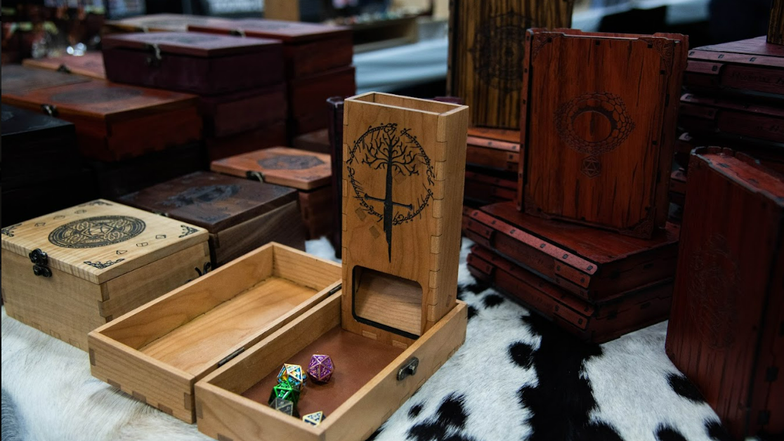 Hand made wooden dice boxes and rolling trays