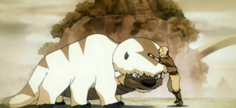 Aang hugs Appa, both smile a the sweet moment