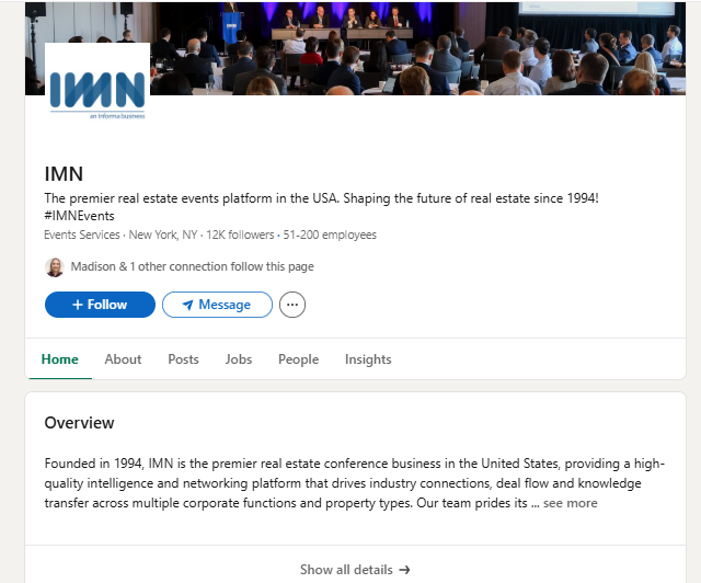 Linkedin Page for IMN