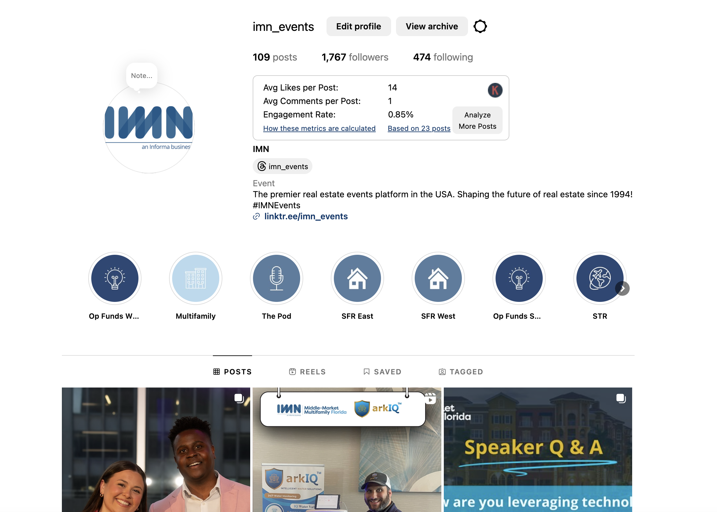 Instagram page for IMN