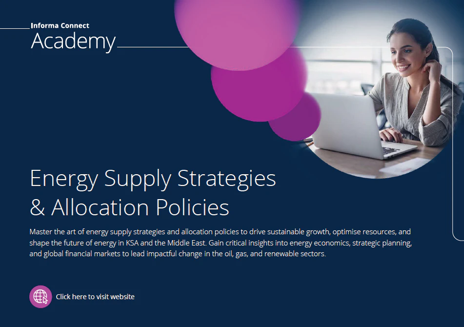 Informa Connect Academy brochure cover for the Energy Supply Strategies & Allocation Policies course