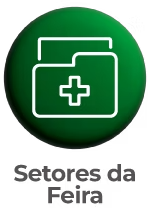 Botão circular verde com ícone de uma pasta de arquivos contendo uma cruz médica e o texto 'Setores da Feira' abaixo.