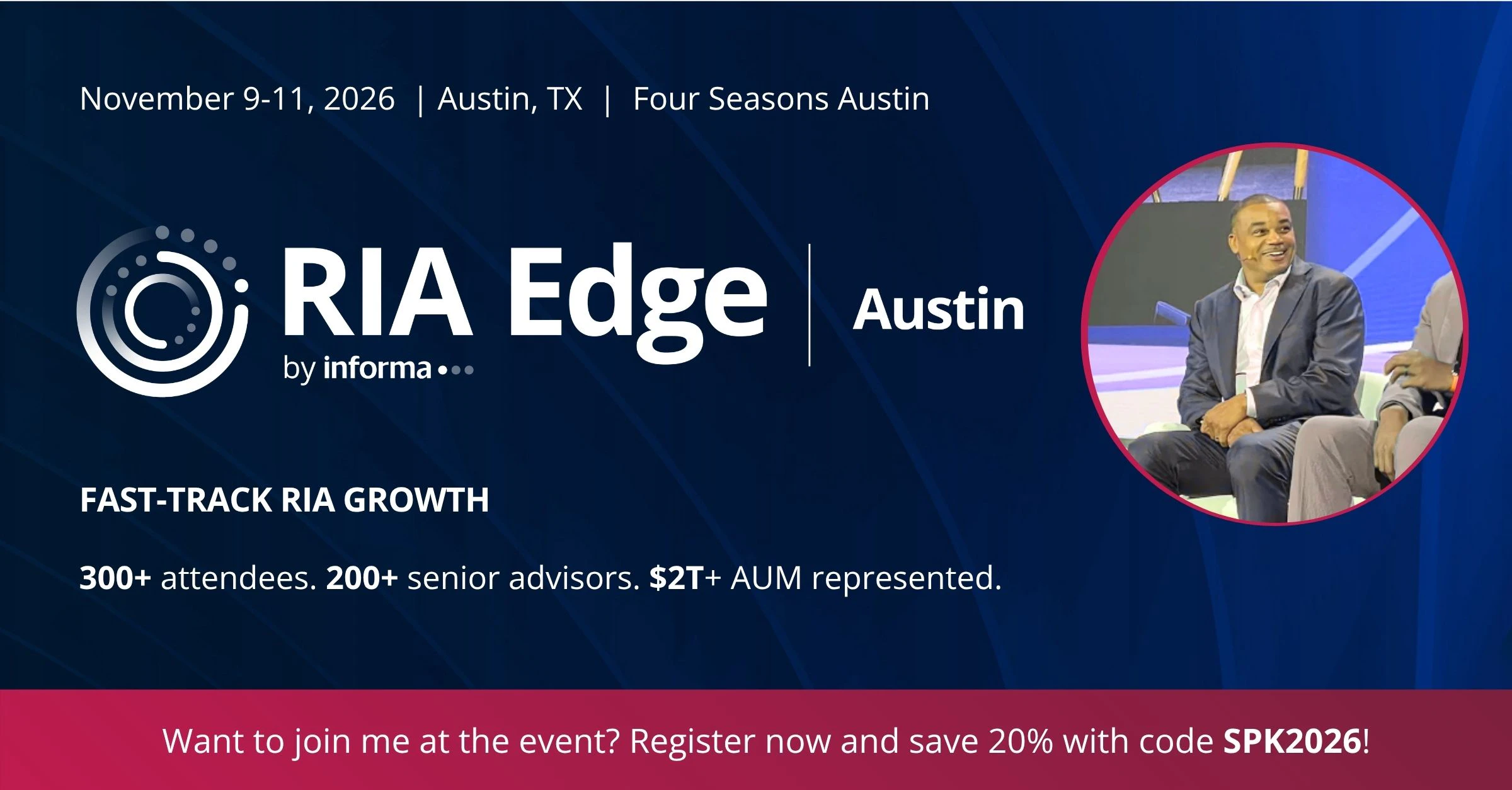 Speaker social card for RIA Edge Austin