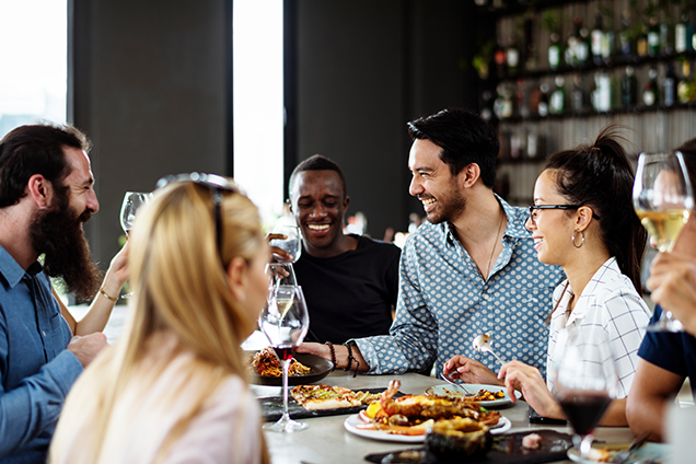 Guests enjoying food at buffet