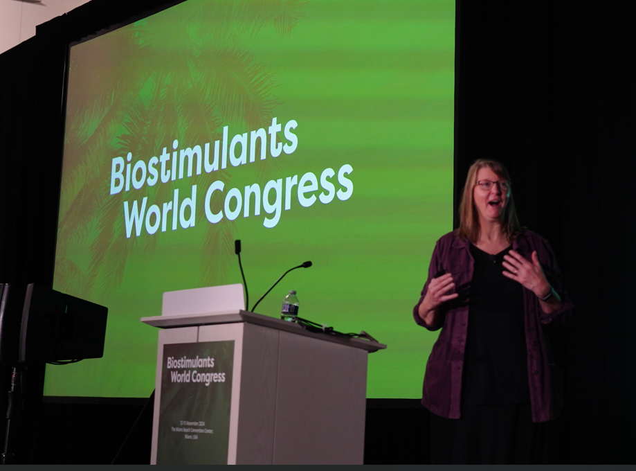Speaker presenting at the Biostimulants World Congress 2024 in Miami