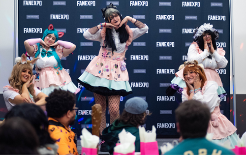 5 Maid Cafe performers performing their signature dance at their special event presentation