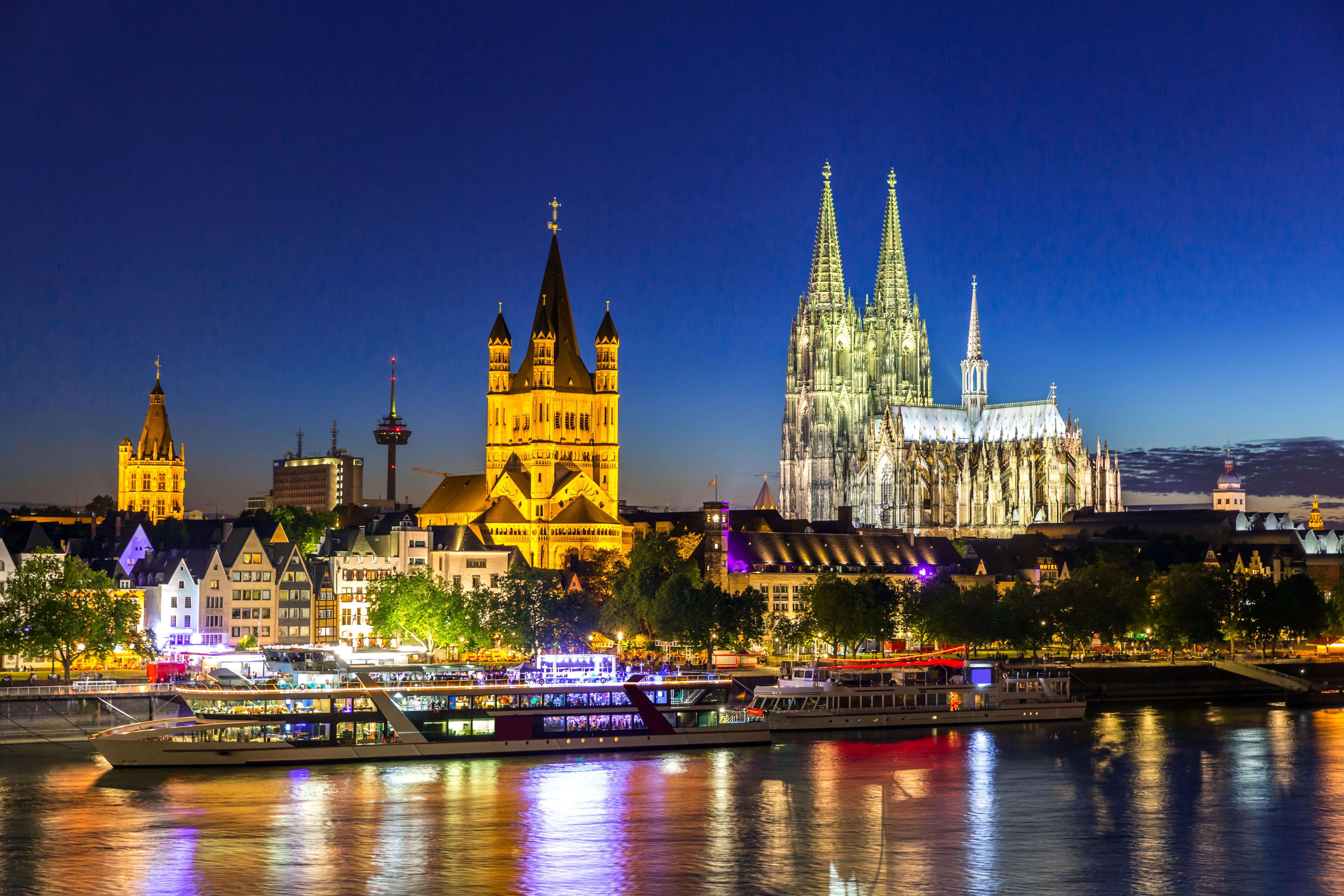 Cologne Cathedral River Rhine at Night