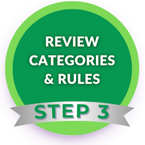 Saudi Event Awards Step 3 – Review Categories and Rules green badge icon
