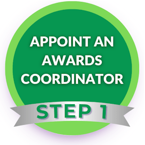Saudi Event Awards Step 1 – Appoint an Awards Coordinator badge icon in green