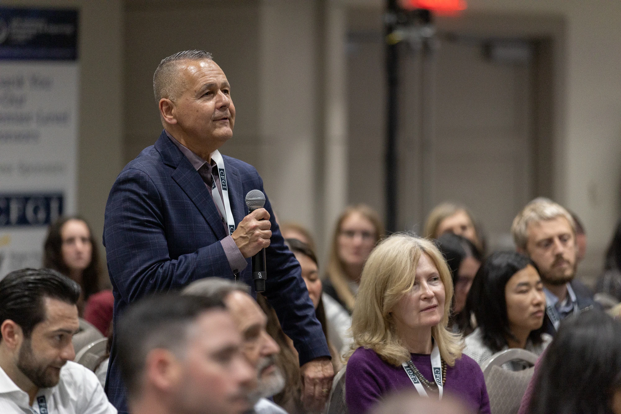 An audience member asks a question at Finance and Accounting for Bioscience