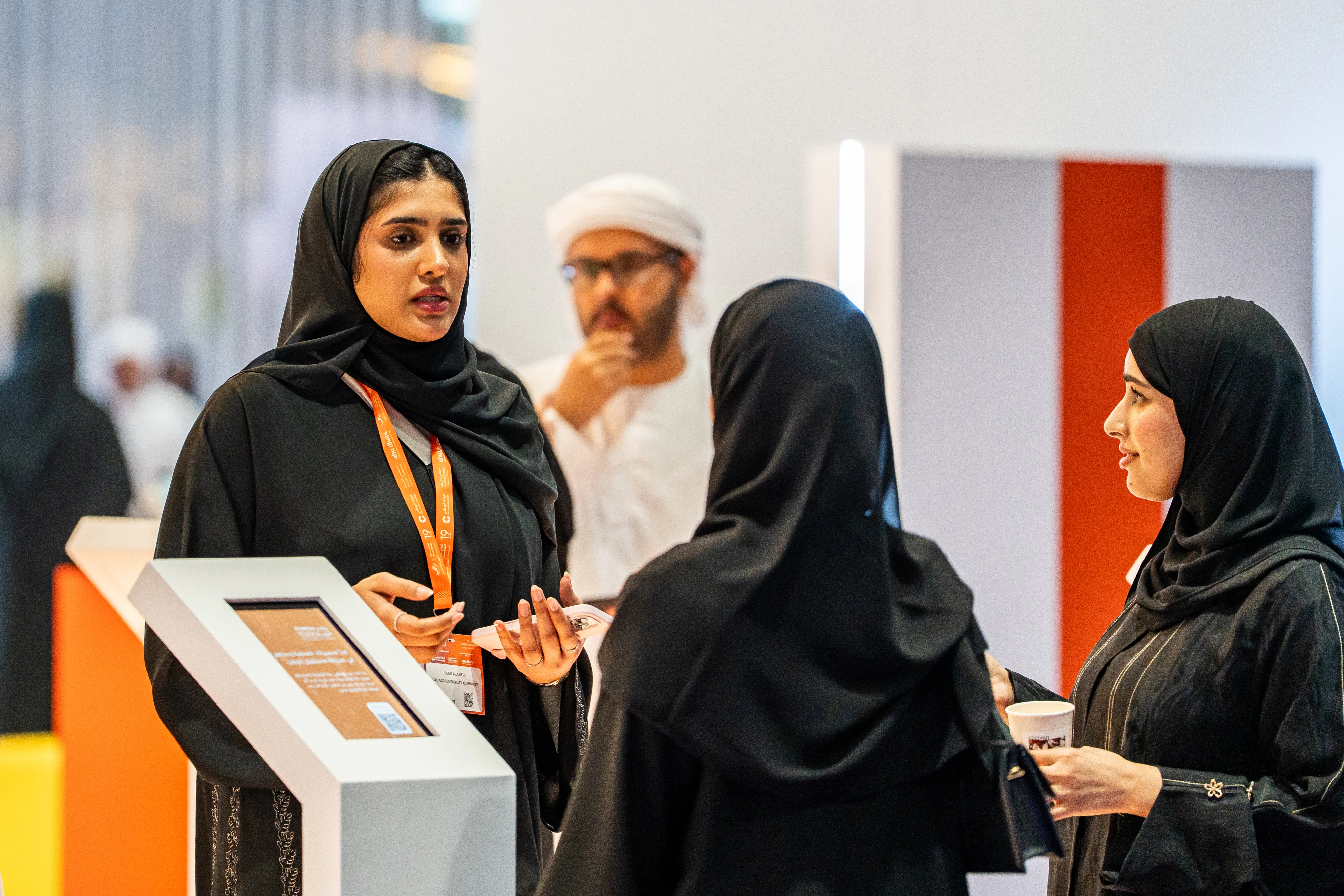 Young Emirati professionals joining hands-on workshops at Tawdheef x Zaheb 2025, developing practical job skills.
