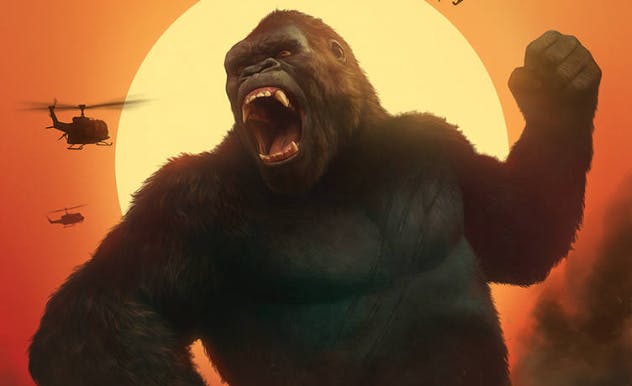 Kong from Godzilla v Kong fighting off helicopters