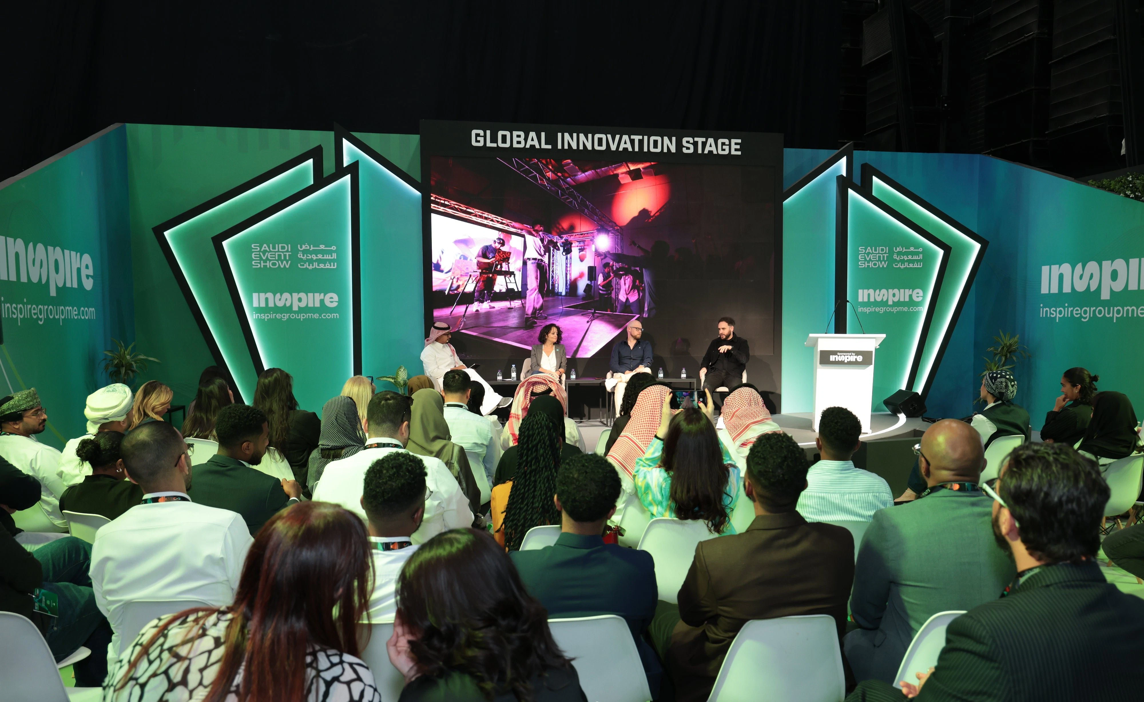 Attendees watching a live panel at Saudi Event Show (SES) 2025 during the ‘Saudi Vision 2030’ seminar at Hub 1: Local Spotlight in Riyadh