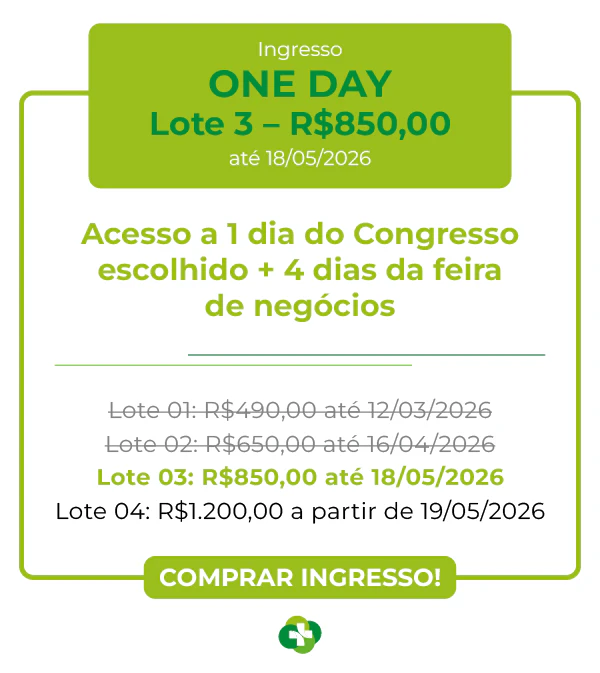 Tabela de preços dos ingressos para o Congresso Hospitalar 2026. One Day (R$ 650)