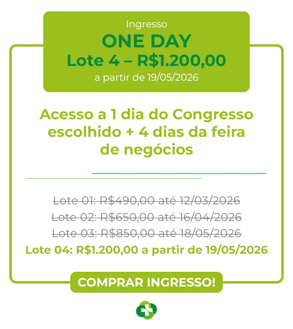 Tabela de preços dos ingressos para o Congresso Hospitalar 2026. One Day (R$ 650)