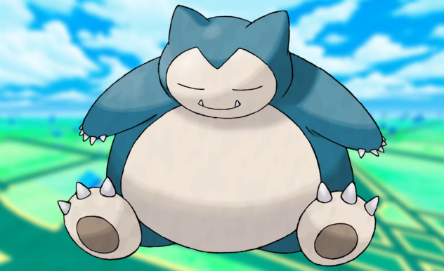 Snorlax, sitting upright, falls asleep on its own belly