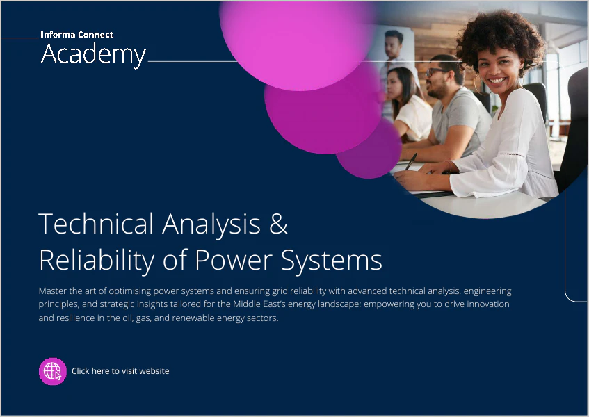 Informa Connect Academy brochure cover for the Technical Analysis & Reliability of Power Systems programme