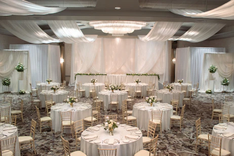 Hotel ballroom with round tables setup