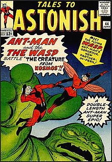 A comic cover from Ant-Man and the Wasp as they are attacked by the Creature from Kosmos