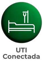 Botão circular verde com ícone de maca hospitalar e o texto 'UTI Conectada' abaixo.
