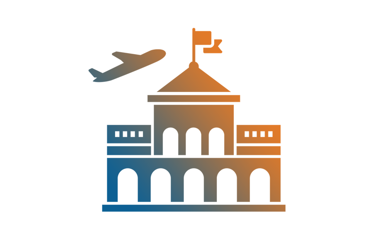 Icon of an airplane flying above a university building, symbolising Najah Dubai’s global network of 100+ universities from 20+ countries.