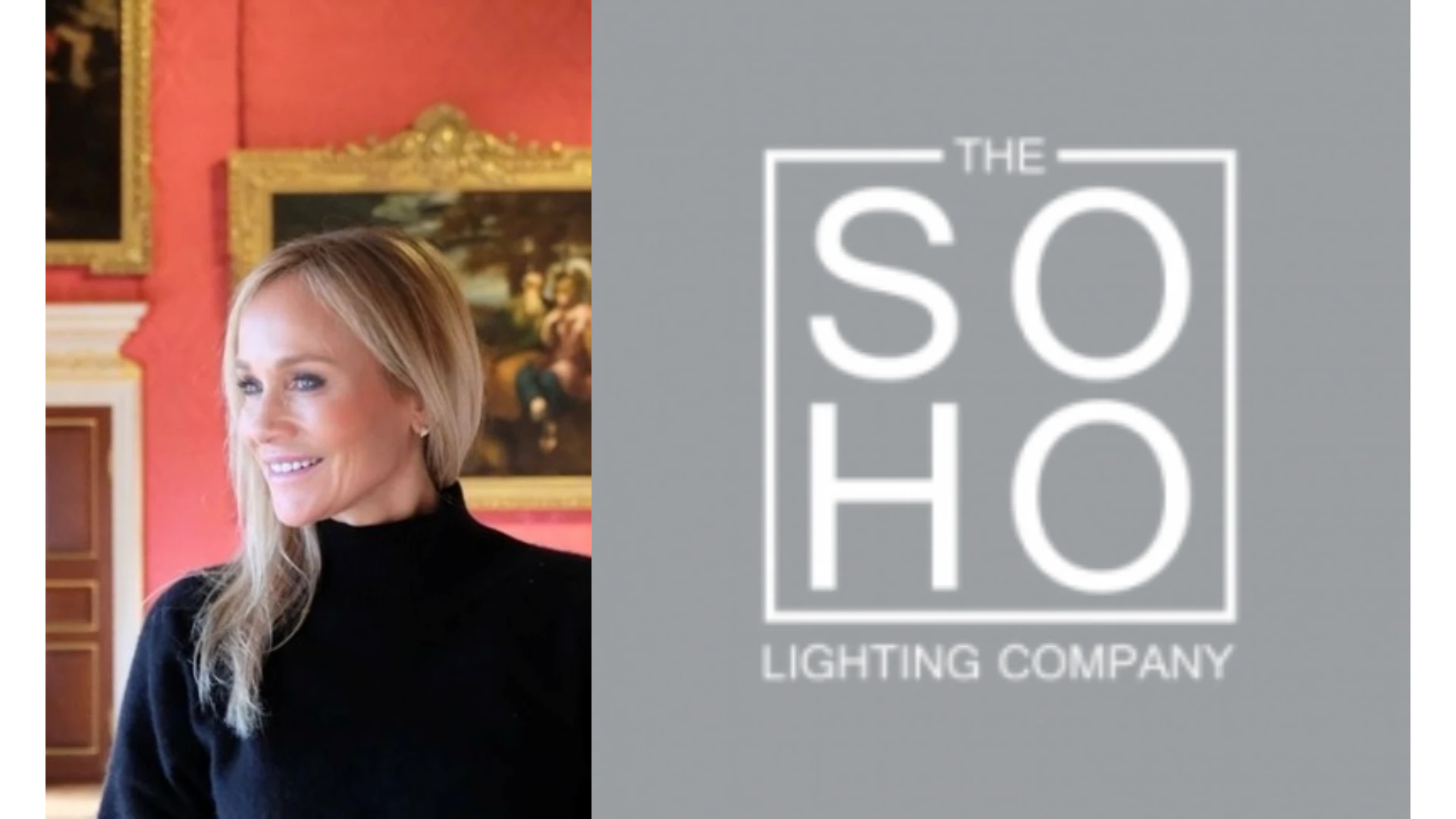 woman with blond hair and soho lighting logo