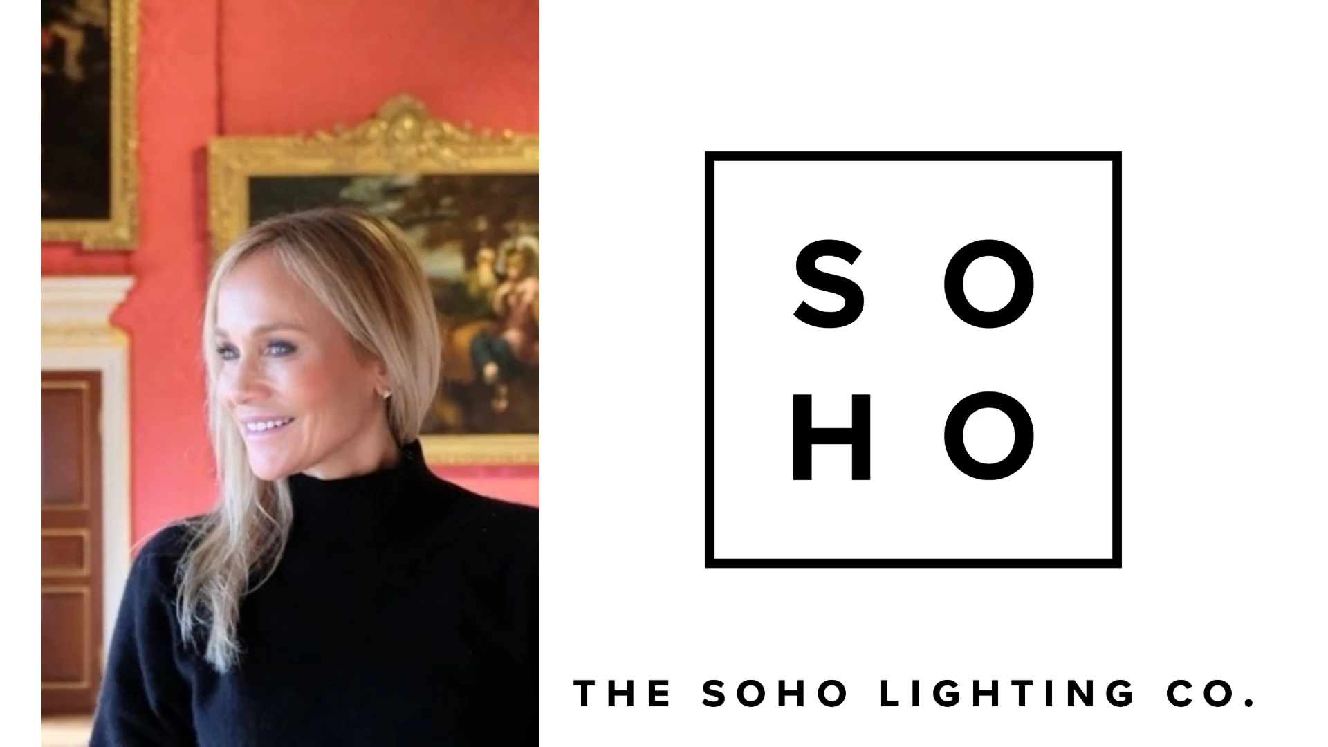 woman with blond hair and soho lighting logo