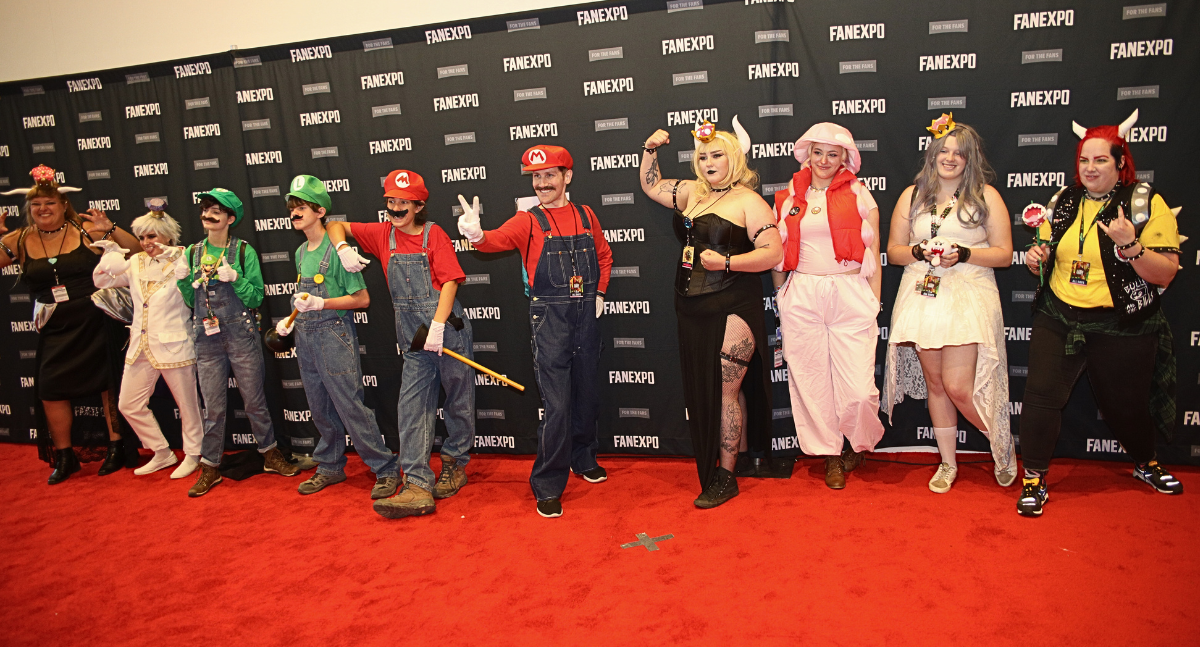 Cosplay Red Carpet - the whole crew is there times two! Two Bowsettes, 2 Boos, 2 Marios, and 2 Luigis. Only one Bowser and One Toad in the whole bunch