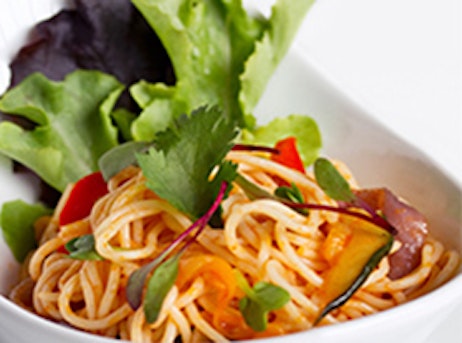 spaghetti with salad