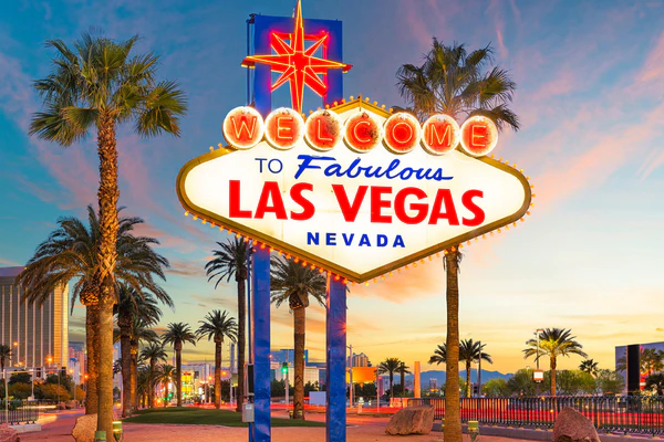 The iconic "Welcome to Fabulous Las Vegas Nevada" sign glowing at sunset, symbolizing the start of an unforgettable HDI Service & Support World experience.