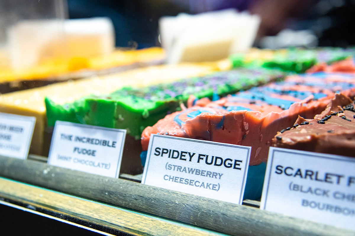 An assortment of custom made fudges including a Spidey Fudge