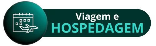 Botão verde com a frase "viagem e hospedagem" e o ícone de um calendário e um avião a esquerda.