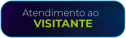 Botão de interface com fundo gradiente de azul escuro a preto, contendo o texto em duas linhas: a primeira em branco 'Atendimento ao' e a segunda em verde limão 'VISITANTE', envolto por uma borda azul brilhante.