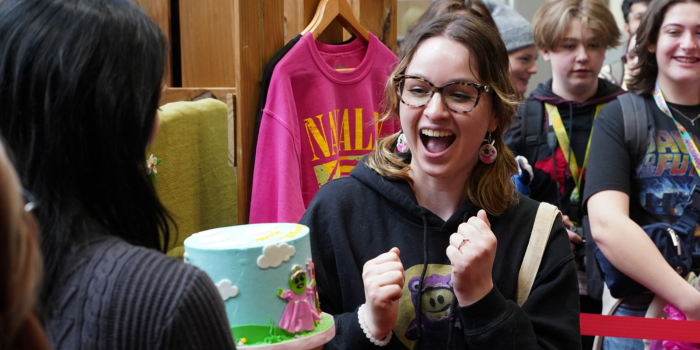 Sam, of the Grand Order of Divine Sweets, presents Jessica, a very special fan with a Nanalan birthday cake