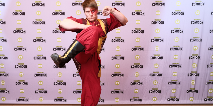 Zuko launches a kick, mid air, straight for the camera