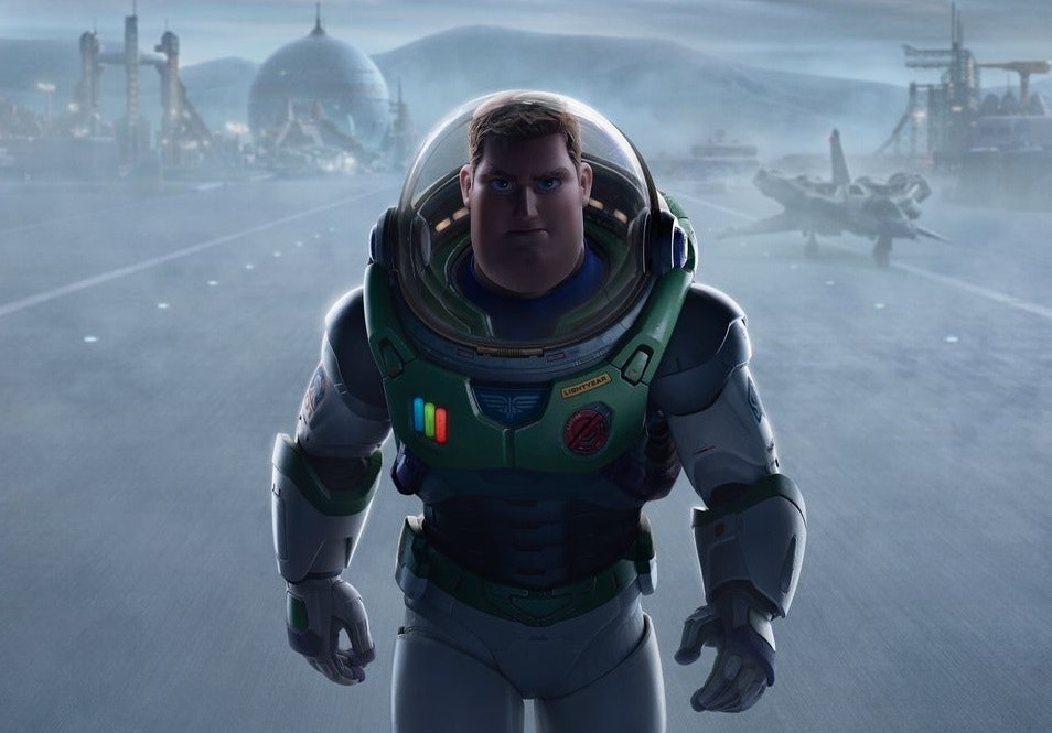Buzz from Lightyear walking in his classic Spacesuit