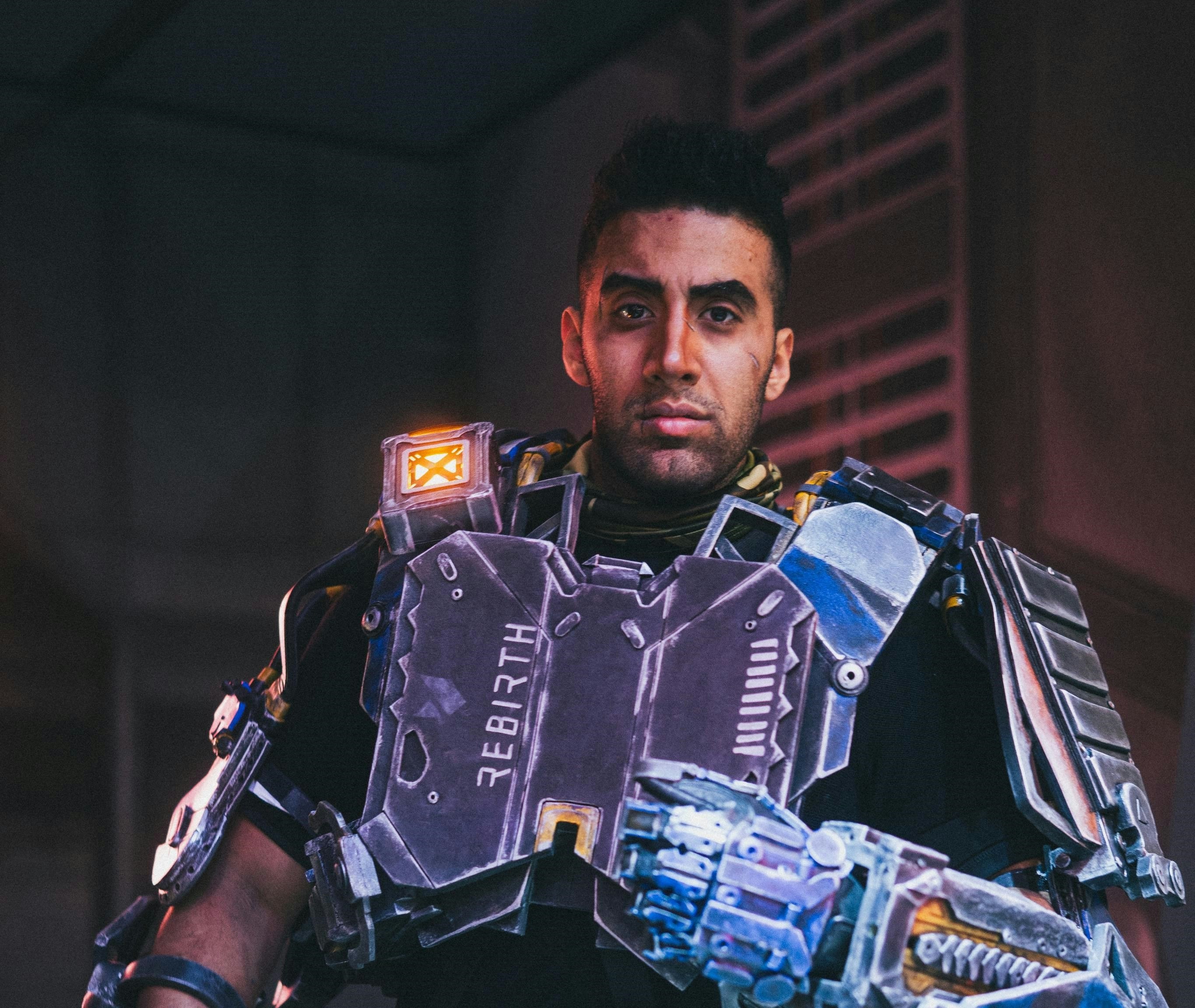 Majed Cosplay in a detailed sci-fi armour costume, serving as a judge at MEFCC 2025.