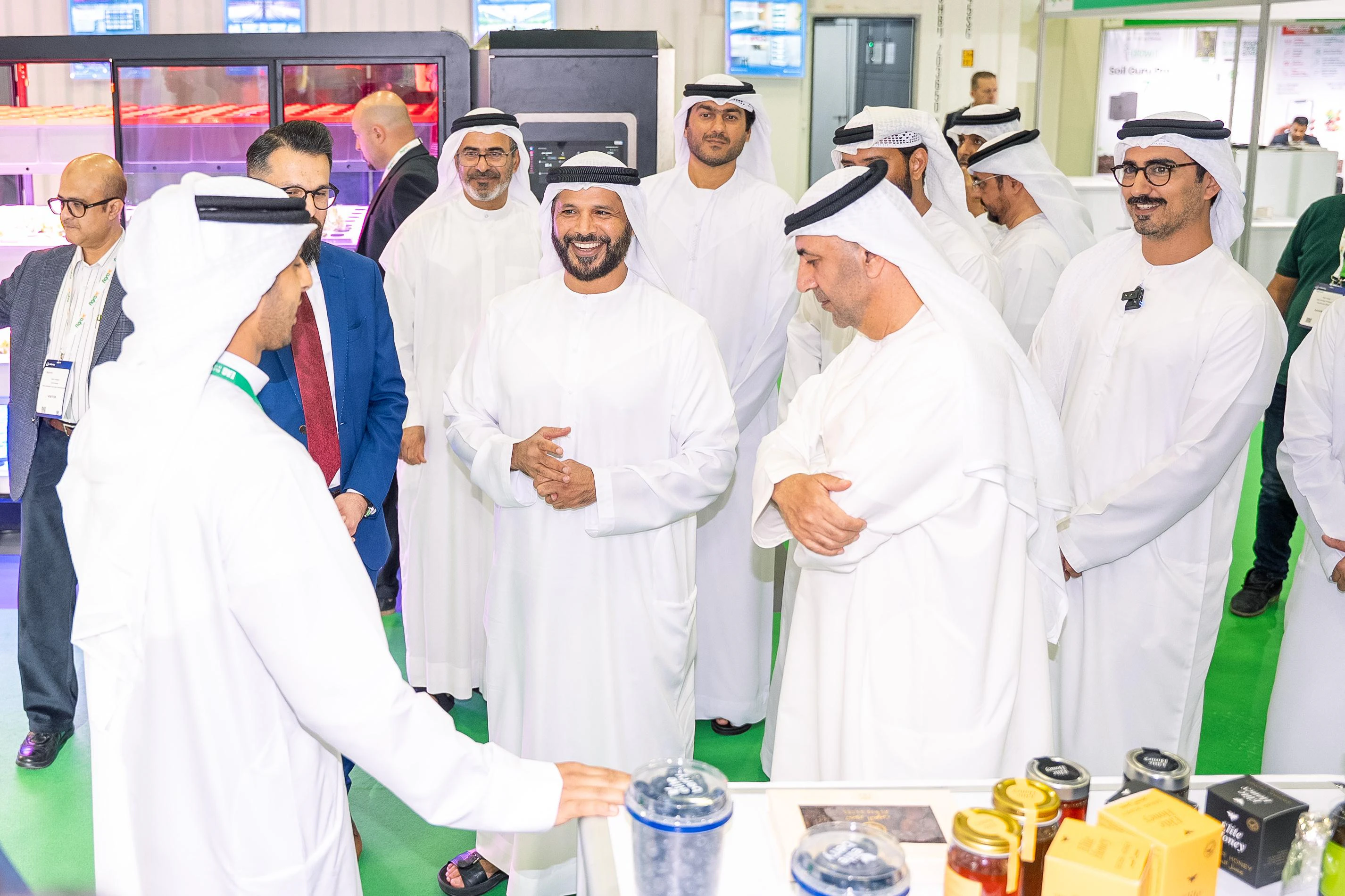 Government officials and agriculture industry leaders visiting exhibitors at Growtech Middle East