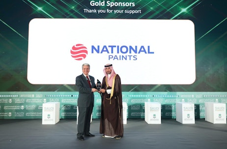 Sponsors receiving recognition award on stage during Saudi Intermobility Expo 2024 conference sessions