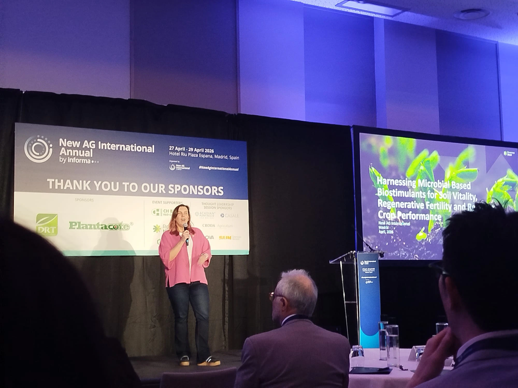 A speaker at the New Ag International Annual event presenting on specialty fertilisers and BioAg innovations to an audience of industry professionals.