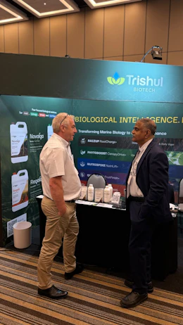 People networking in Trishul's stand at Biocontrol & Biostimulants LATAM