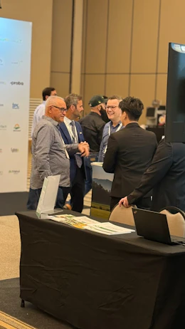 People networking in the exhibition area at Biocontrol & Biostimulants LATAM