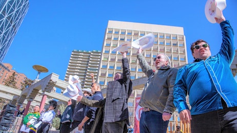 The special guests pose on stage at the opening ceremony for CALGARY EXPO 2023 after the POW Parade