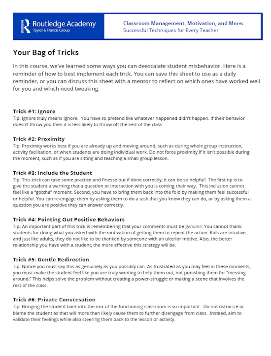 Dr. Todd Whitaker Handout - Your Bag of Tricks